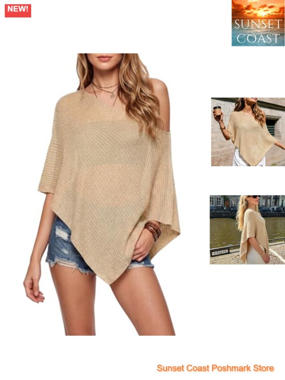Sheer Poncho Top Lightweight Knit Shawl Cape Cover Up